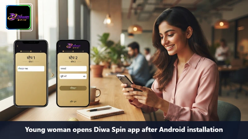 Young woman opens Diwa Spin app after Android installation