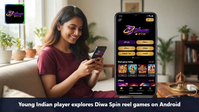 Young Indian player explores Diwa Spin reel games on Android