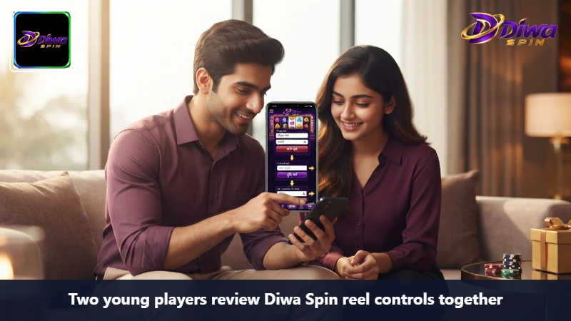 Two young players review Diwa Spin reel controls together
